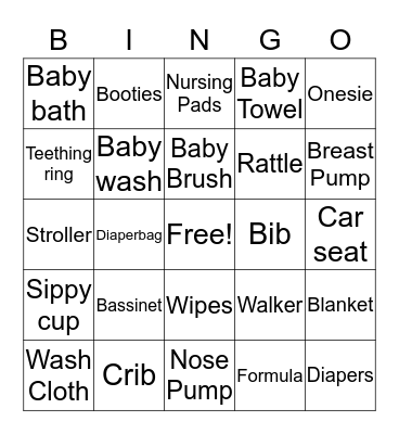 Baby Shower Bingo Card