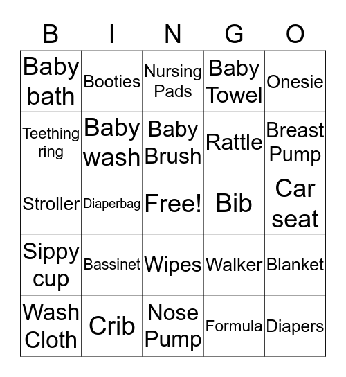 Baby Shower Bingo Card