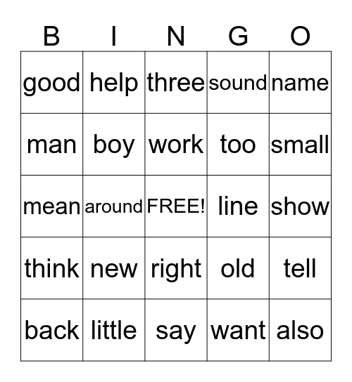 Site words Bingo Card