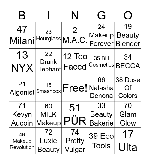 VIXEN Bingo Card