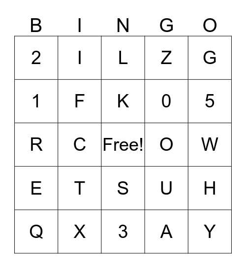 ABC/Number 0-5 Bingo Card