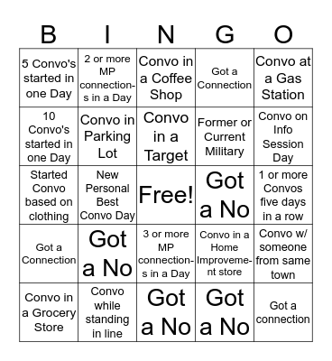 Connection Bingo Card