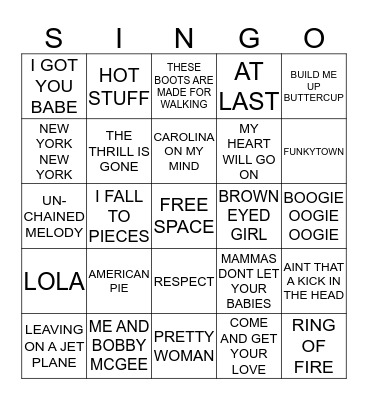 MUSIC LOVERS SONGS Bingo Card