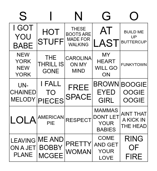 MUSIC LOVERS SONGS Bingo Card