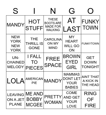 MUSIC LOVERS SONGS Bingo Card