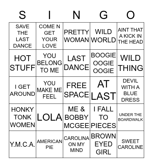 MUSIC LOVERS SONGS Bingo Card