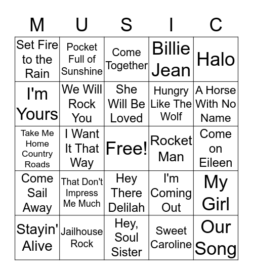 Music Bingo Card