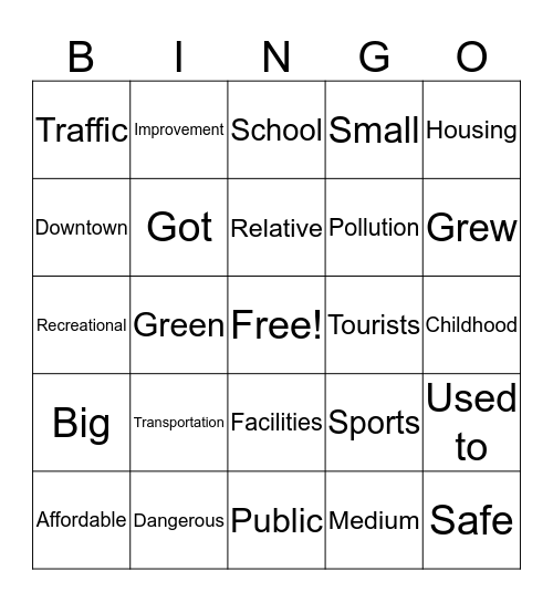 Vocabulary Bingo Card