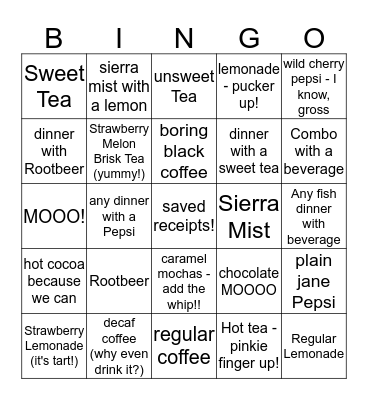 Quench that Thirst! Bingo Card