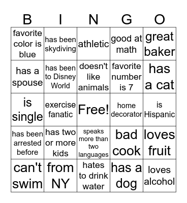 Get to Know You Bingo Card