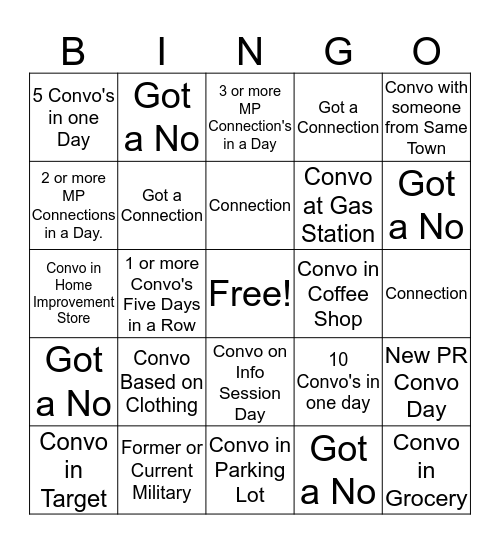 Connection Bingo Card