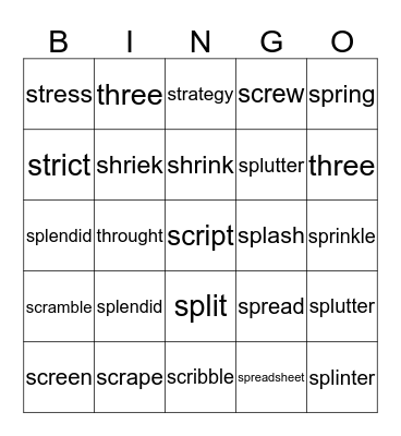 Triple Consonant Words Bingo Card