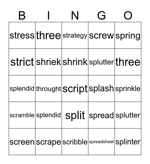 Triple Consonant Words Bingo Card