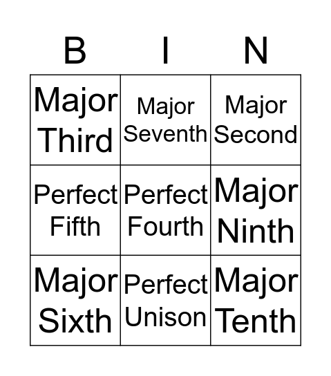 Diatonic Interval Bingo Card