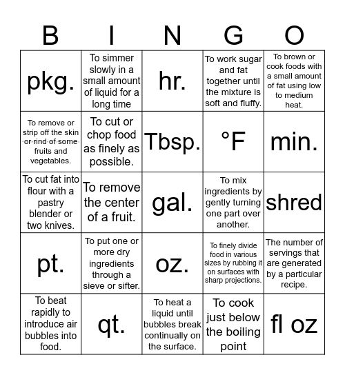 Kitchen Basics Bingo Card