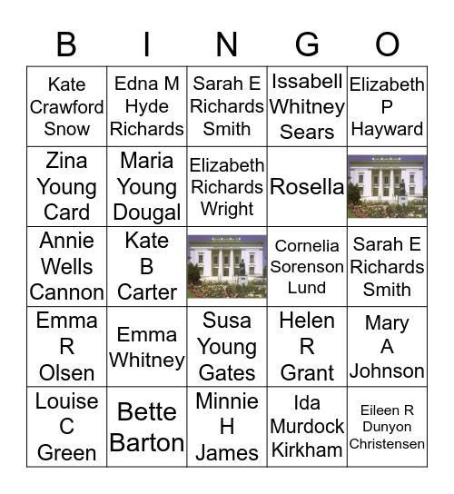 Daughters of the Utah Pioneers Bingo Card