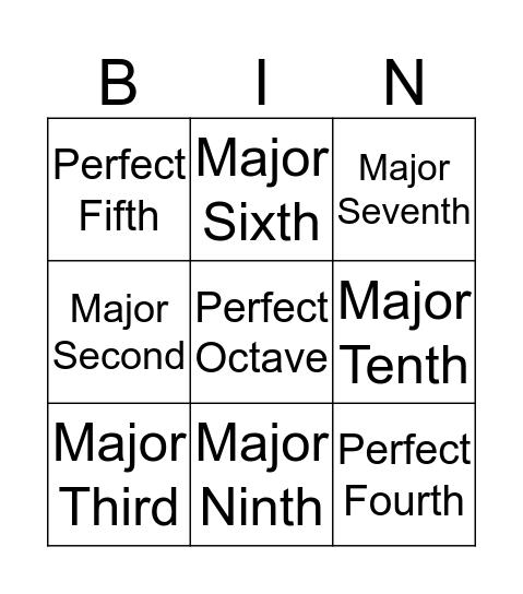 Diatonic Interval Bingo Card