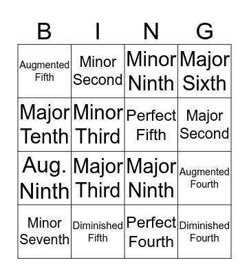 Diatonic Interval Bingo Card
