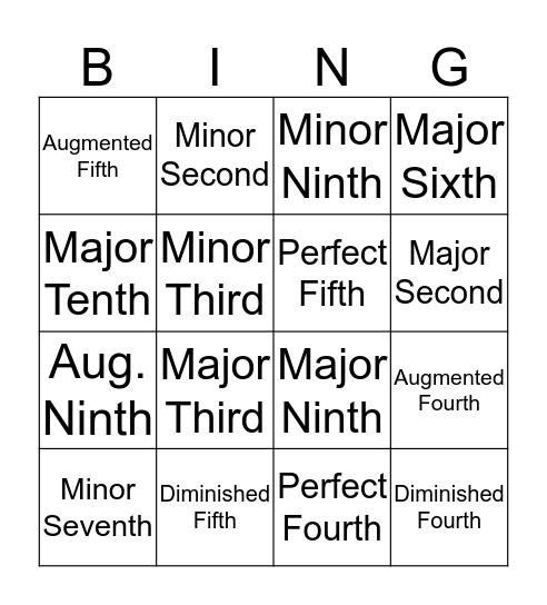 Diatonic Interval Bingo Card