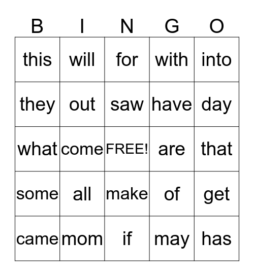 Word Wall Bingo Card