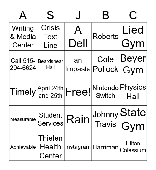 Study Buck Bingo Card