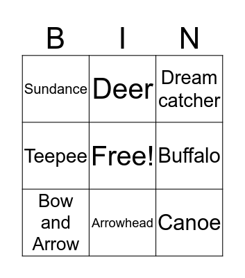 Native American Bingo  Bingo Card