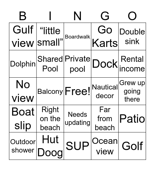Beachfront Bargainhunt Bingo Card
