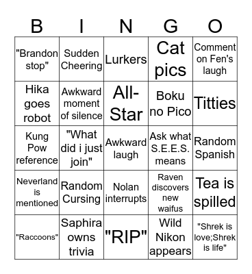 SEES Drunken Saturday Bingo Card