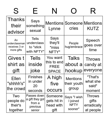 Senior Circle Bingo Card