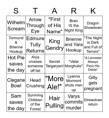GoT "Bingo" Bingo Card