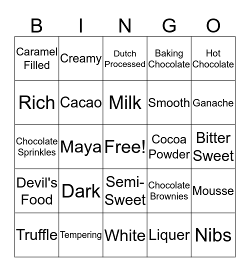 Chocolate Lover's  Bingo Card