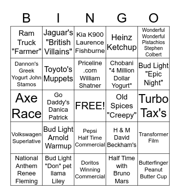 SUPERBOWL SUNDAY Bingo Card