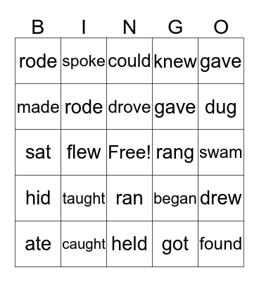 Irregular verbs Bingo Card