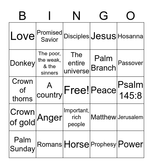 Jesus is King Bingo Card