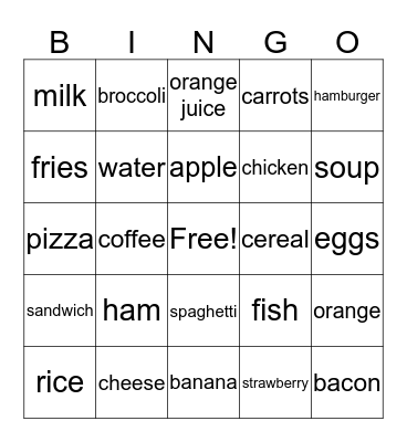 FOOD VOCABULARY Bingo Card