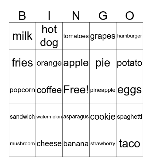 FOOD VOCABULARY Bingo Card