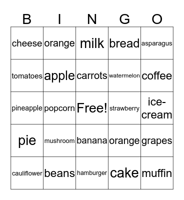 Food Bingo Card