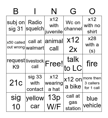 DISPATCH Bingo Card