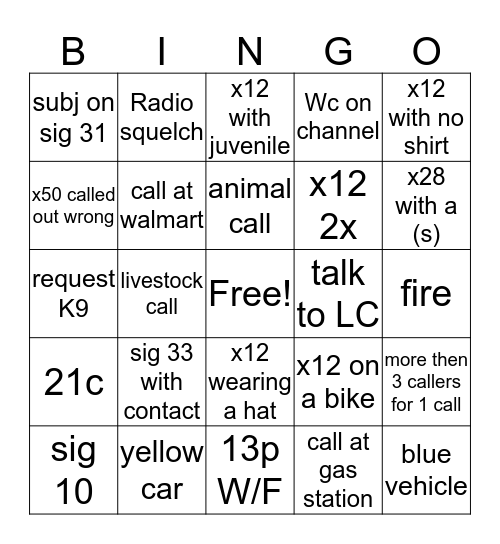 DISPATCH Bingo Card