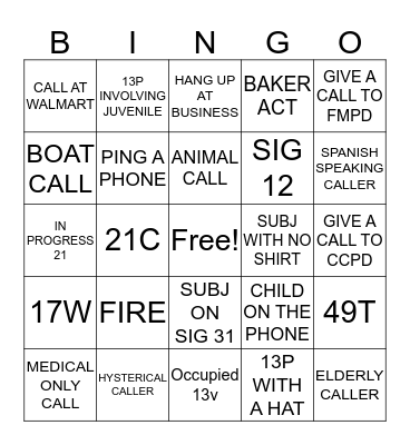 CALL TAKER Bingo Card
