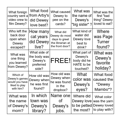 DEWEY The Library Cat Bingo Card