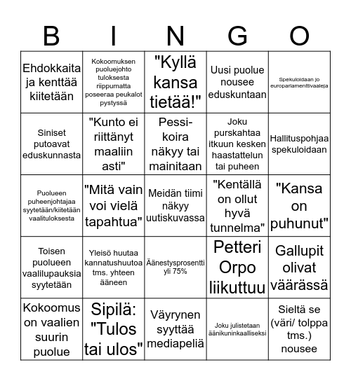 Danielin vaalibingo Card