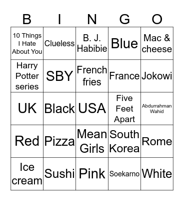 Lili’s Bingo Card