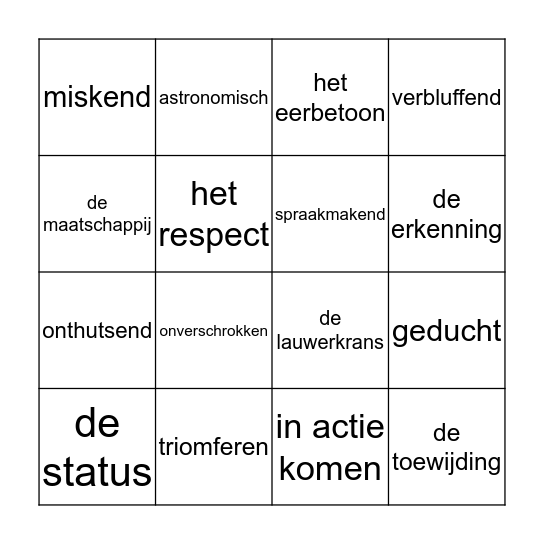 Bingo woordenschat Helden Bingo Card