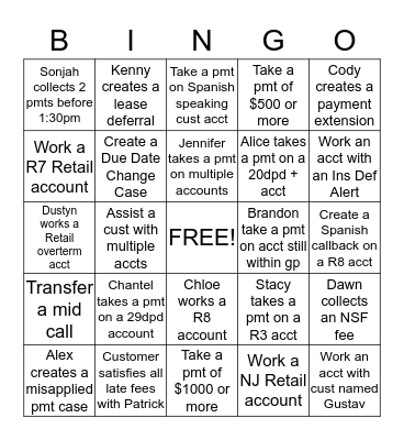 INSANE TEAM BINGO Card