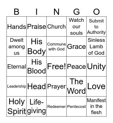 The Head of the Body Bingo Card