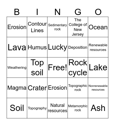 Geology Bingo Card