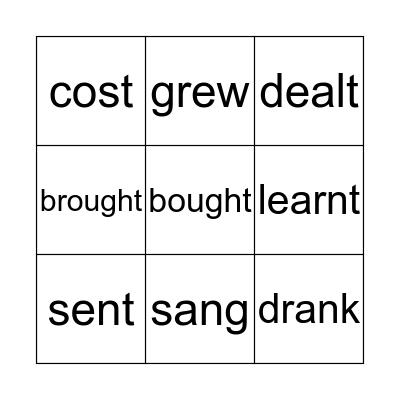 Irregular verbs bingo Card