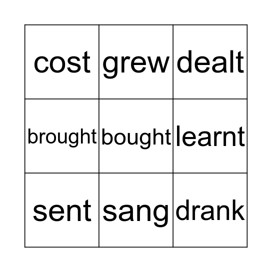 Irregular verbs bingo Card