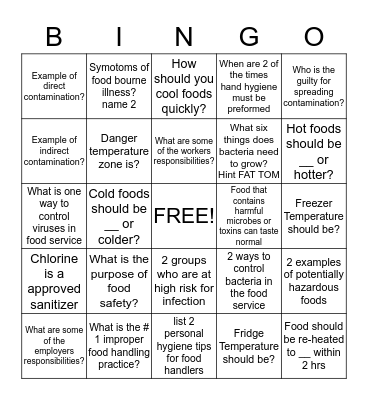 Food Hygiene and Kitchen Safety Bingo Card